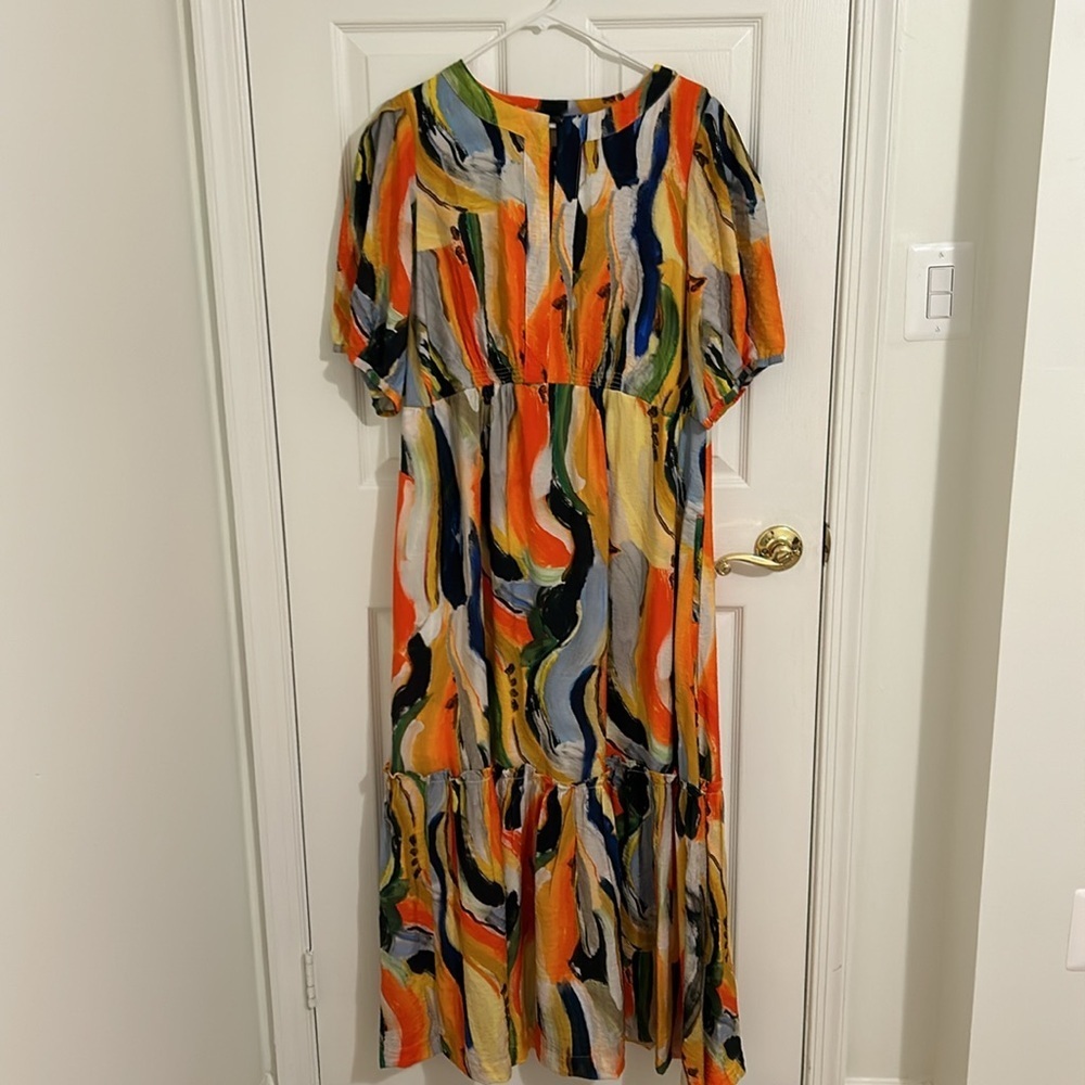 Anthropologie Maeve Suzannah Colorful Rainbow Abstract Print Maxi Dress Size 2X - Picture 10 of 16